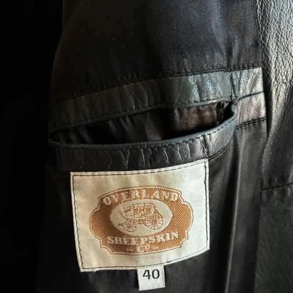 Mens Overland Sheepskin Green Moto Leather Bomber Jacket Size 40 - Picture 6 of 15